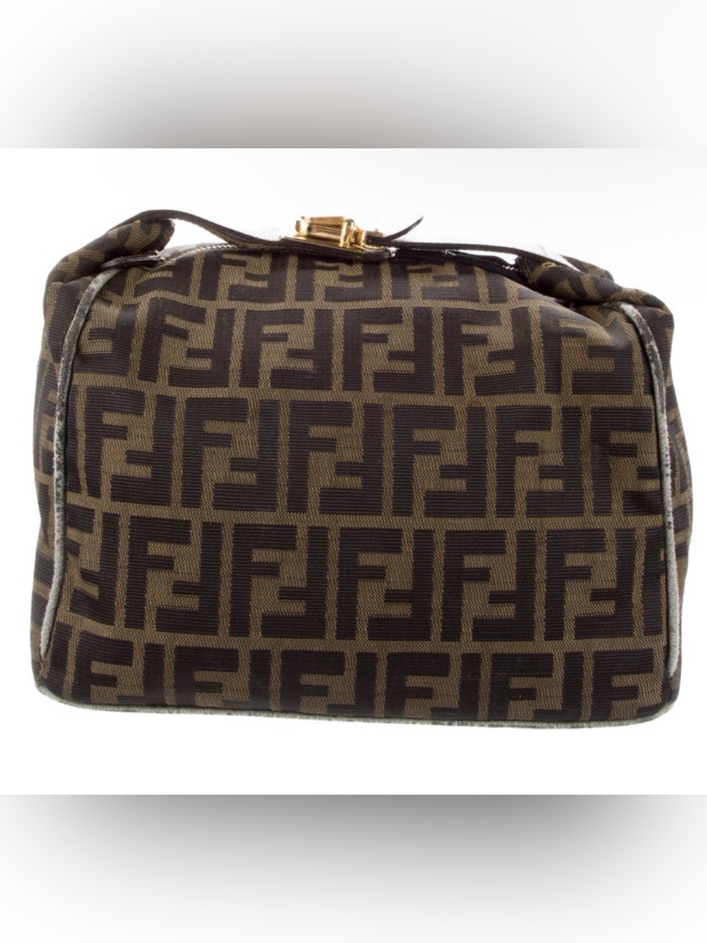Fendi Zucca Mini Bag Brown FF Canvas Leather Trim Top Handle Bag